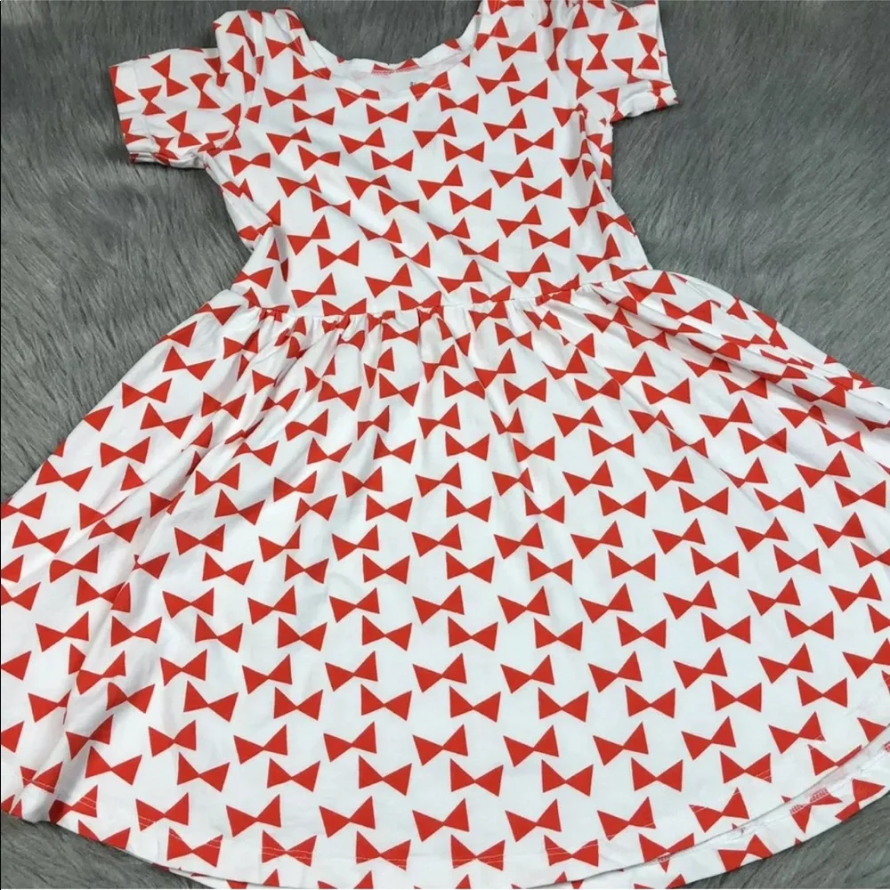 June And January White Red Bow Print Dress Toddler Girls 4T